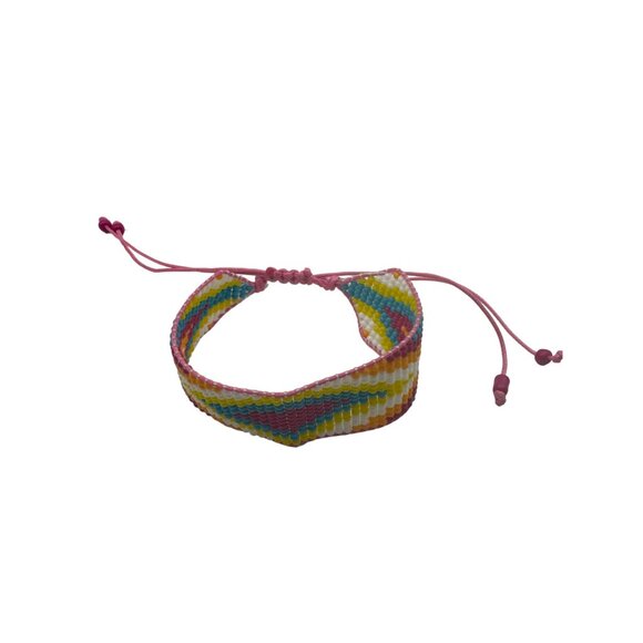 Brightly Colored Woven Seed Bead Bracelet Slide Adjustable - Picture 4 of 5